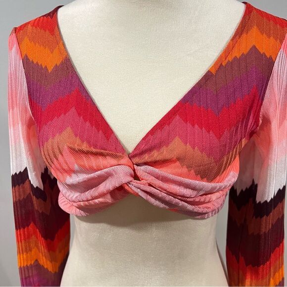 ASOS NWT knitted pink jersey chevron twist front beach crop top co-ord - Picture 2 of 8